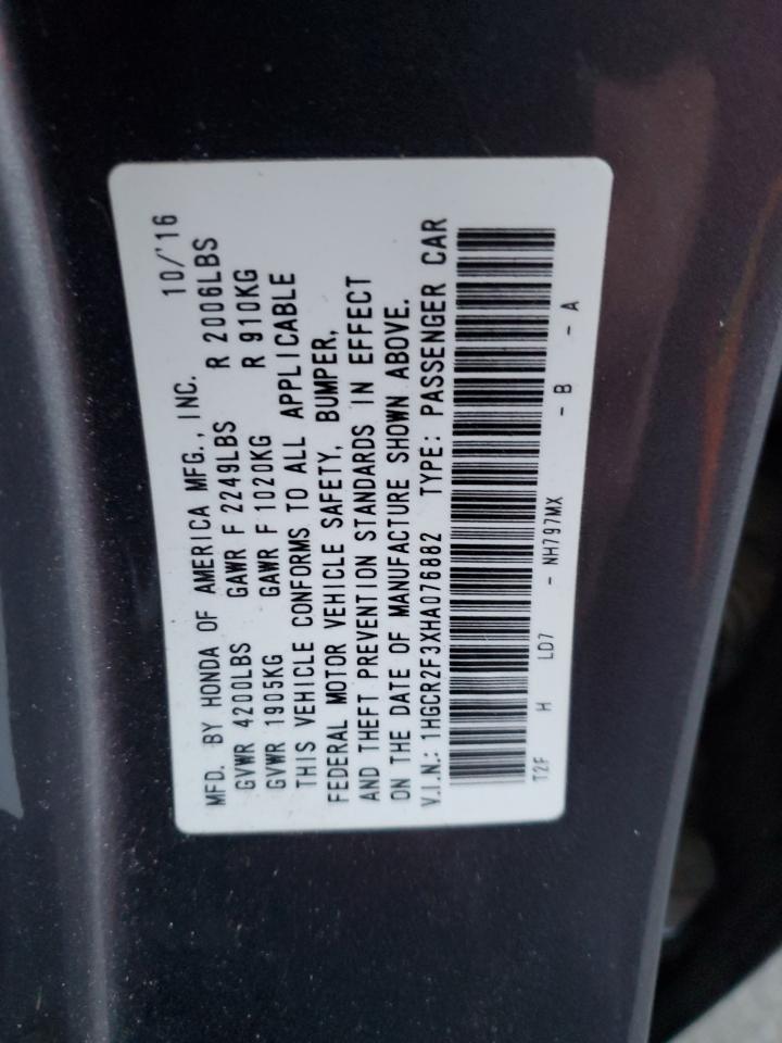 2017 Honda Accord Lx VIN: 1HGCR2F3XHA076882 Lot: 91652455