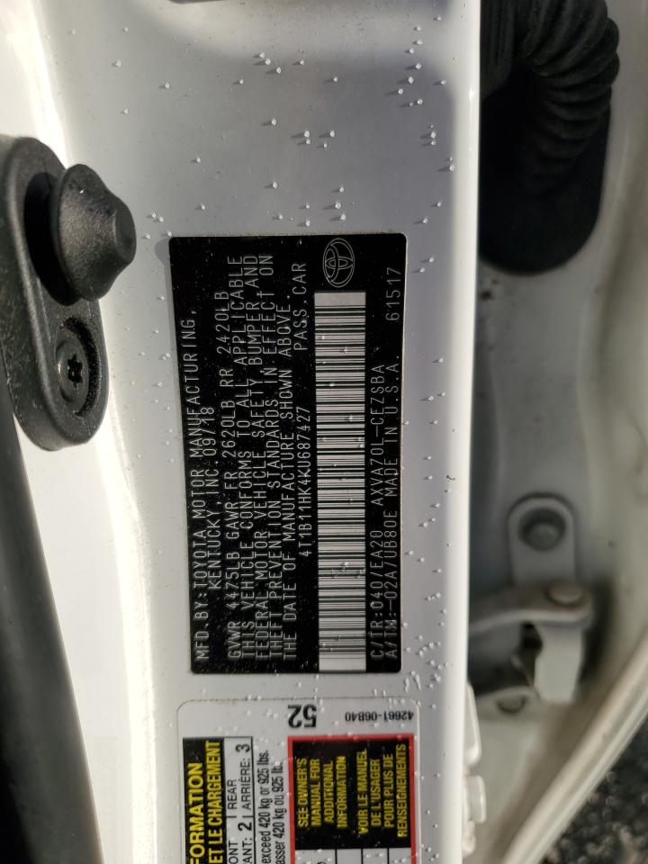 2019 Toyota Camry L VIN: 4T1B11HK4KU687427 Lot: 92444415