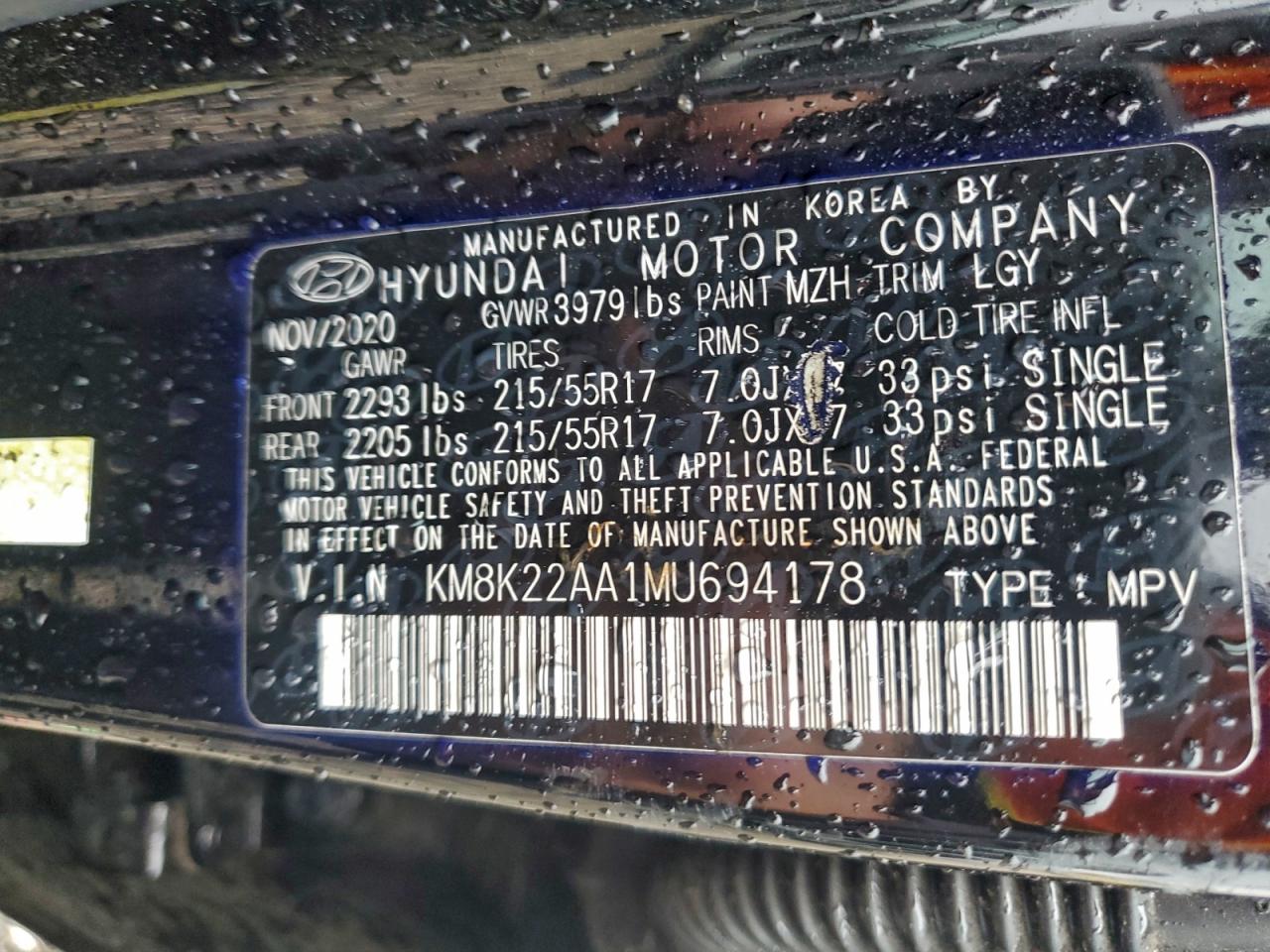 2021 Hyundai Kona Sel VIN: KM8K22AA1MU694178 Lot: 93355585