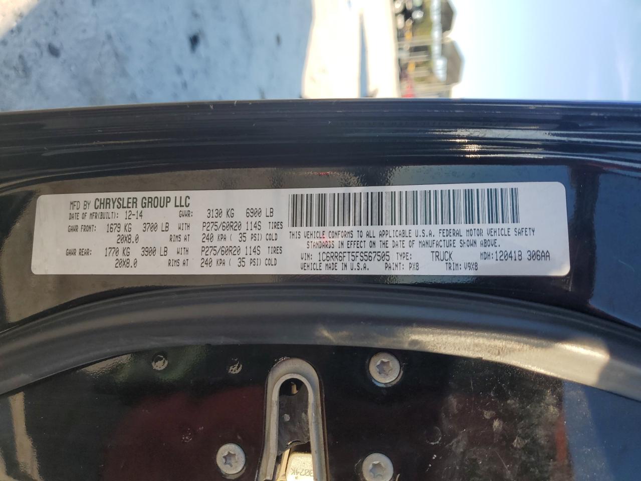 2015 Ram 1500 St VIN: 1C6RR6FT5FS567505 Lot: 91977775