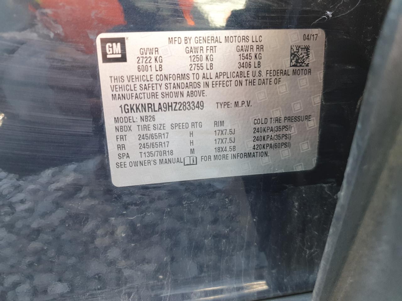 2017 GMC Acadia Sle VIN: 1GKKNRLA9HZ283349 Lot: 91668405