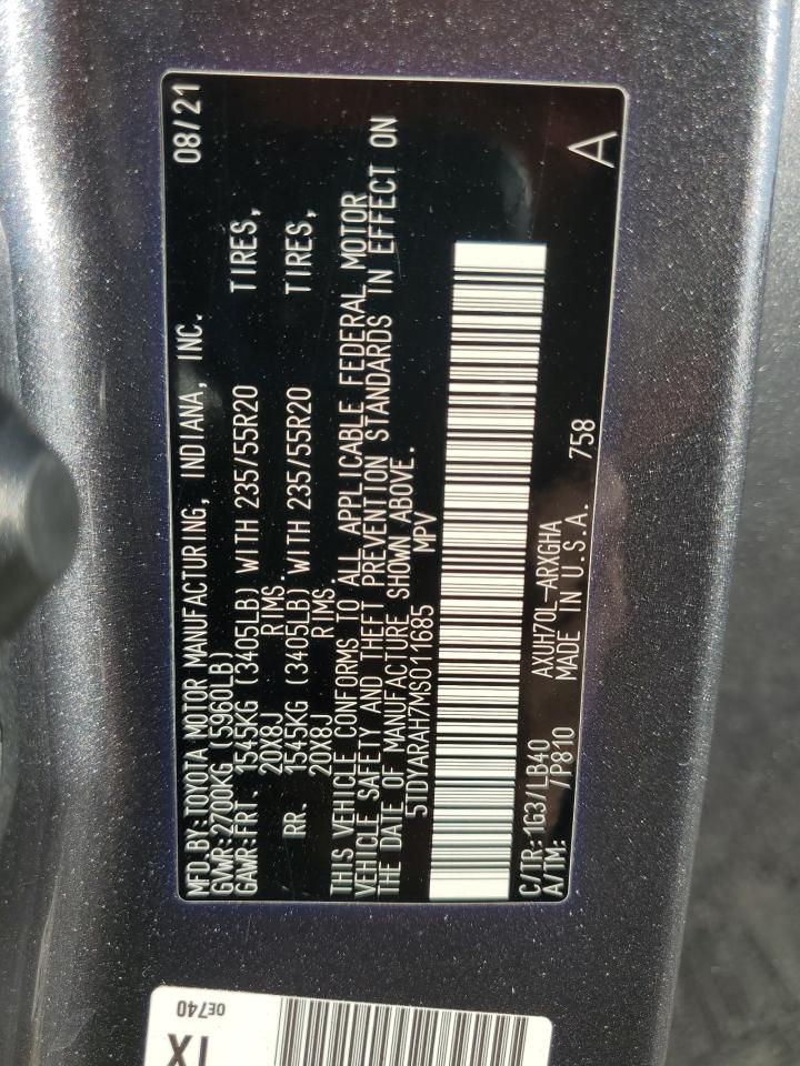 2021 Toyota Highlander Hybrid Limited VIN: 5TDYARAH7MS011685 Lot: 93330635