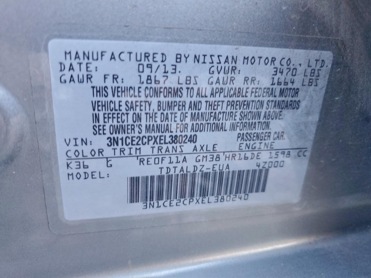 2014 Nissan Versa Note S VIN: 3N1CE2CPXEL380240 Lot: 93400725