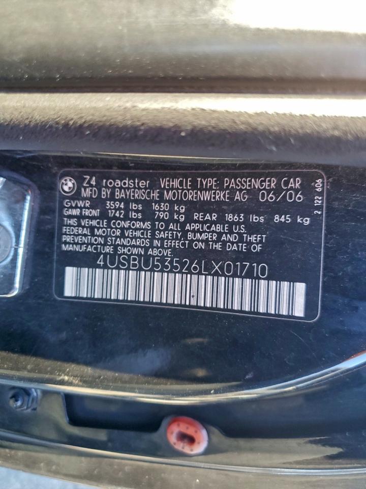 2006 BMW Z4 3.0Si VIN: 4USBU53526LX01710 Lot: 94802225