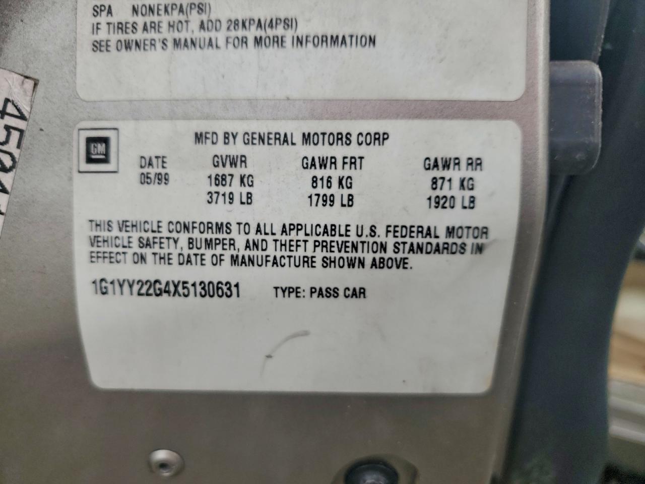 1999 Chevrolet Corvette VIN: 1G1YY22G4X5130631 Lot: 93418265