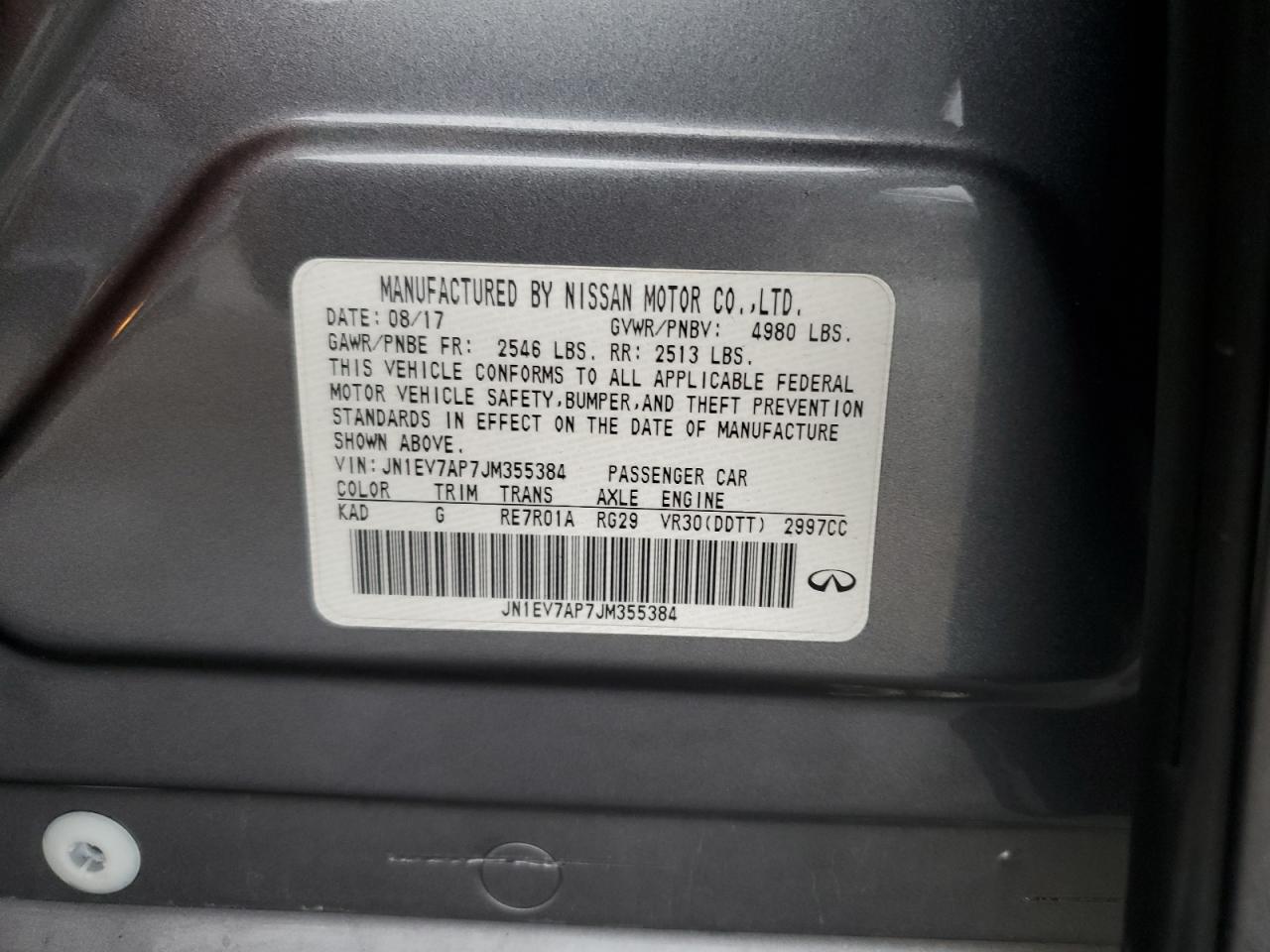 2018 Infiniti Q50 Luxe VIN: JN1EV7AP7JM355384 Lot: 93154785