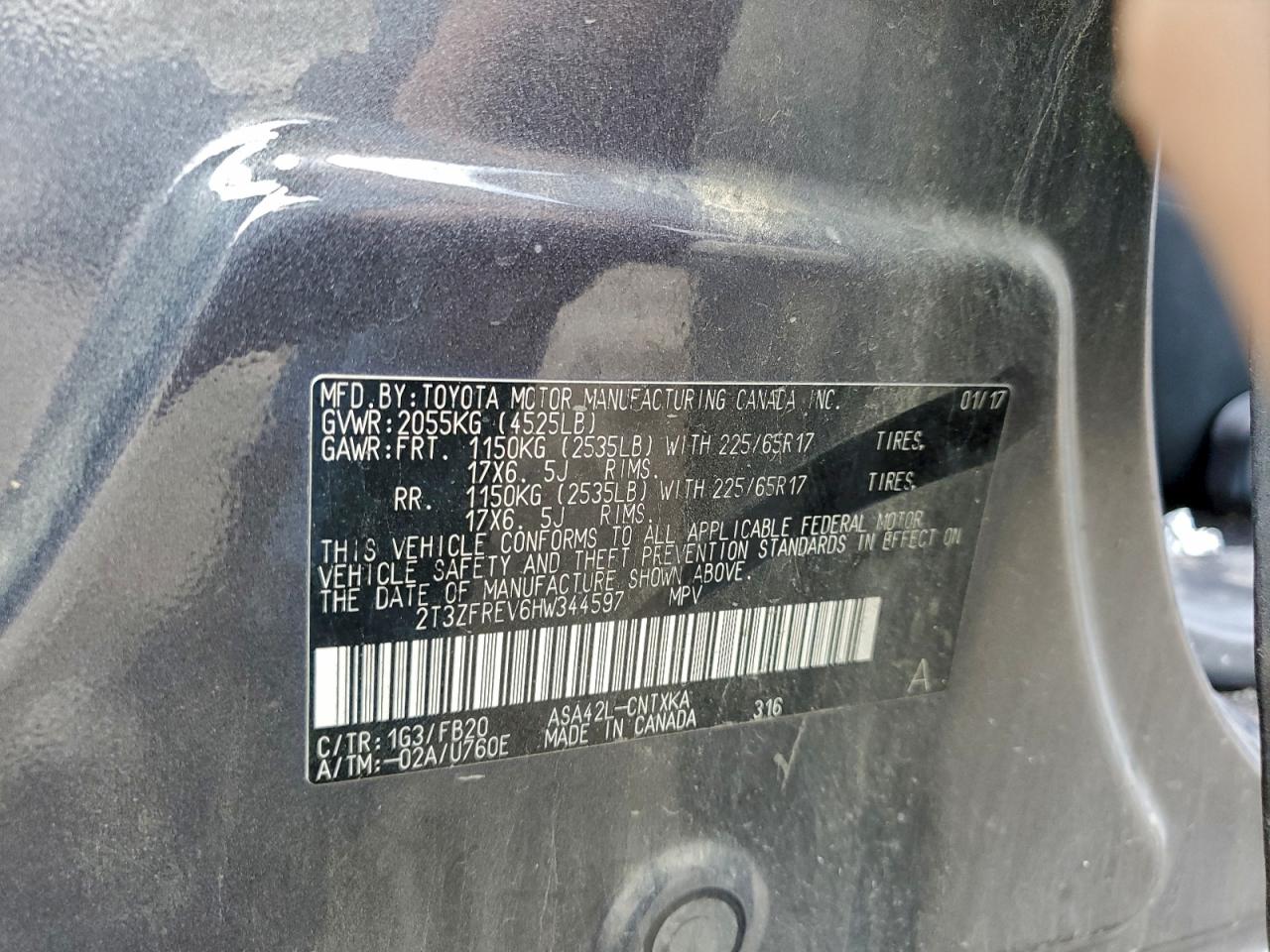 2017 Toyota Rav4 Le VIN: 2T3ZFREV6HW344597 Lot: 94507515