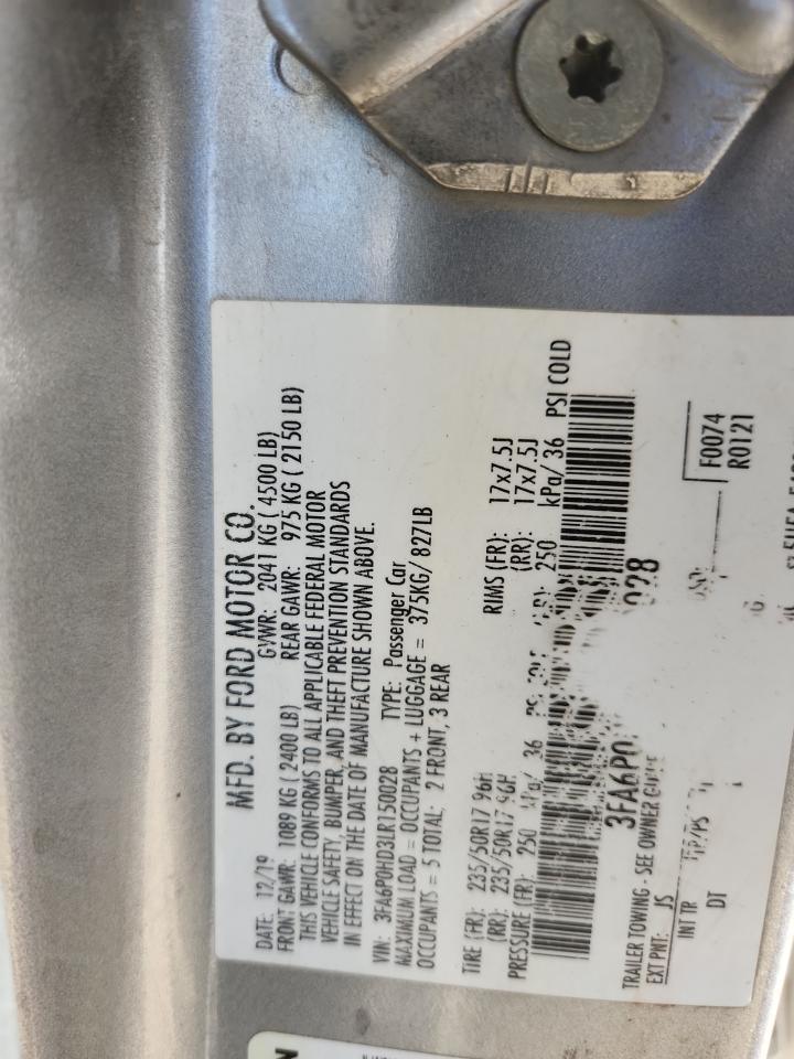 2020 Ford Fusion Se VIN: 3FA6P0HD3LR150028 Lot: 92571745