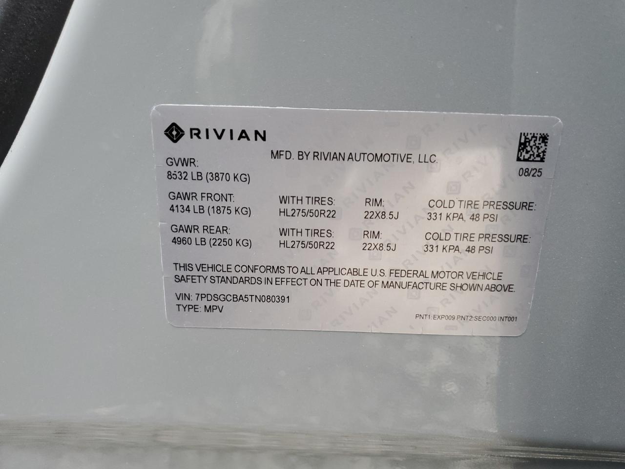 2026 Rivian R1S Adventure VIN: 7PDSGCBA5TN080391 Lot: 93733945