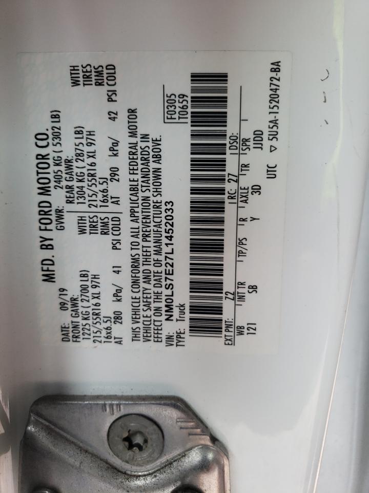 2020 Ford Transit Connect Xl VIN: NM0LS7E27L1452033 Lot: 90587615