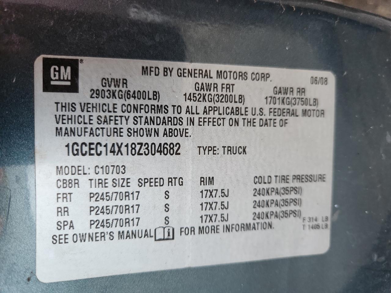 2008 Chevrolet Silverado C1500 VIN: 1GCEC14X18Z304682 Lot: 92632795