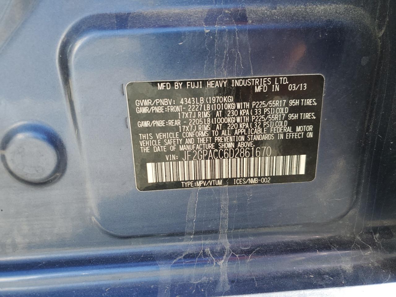 2013 Subaru Xv Crosstrek 2.0 Premium VIN: JF2GPACC6D2861670 Lot: 90569635