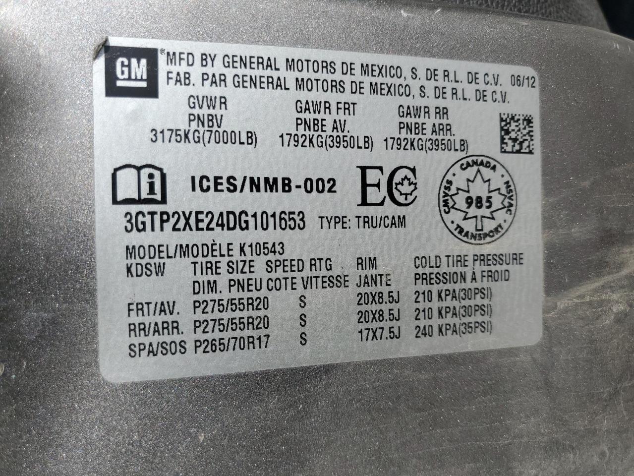 2013 GMC Sierra K1500 Denali VIN: 3GTP2XE24DG101653 Lot: 92196905