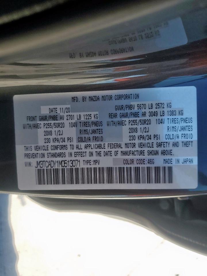 2021 Mazda Cx-9 Grand Touring VIN: JM3TCADY1M0513071 Lot: 91220535