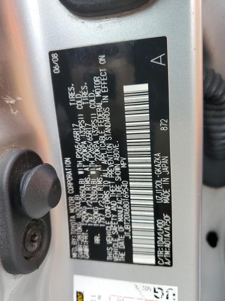 2008 Lexus Gx 470 VIN: JTJBT20X680169540 Lot: 91008305