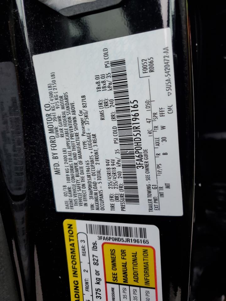 2018 Ford Fusion Se VIN: 3FA6P0HD5JR196165 Lot: 92192595