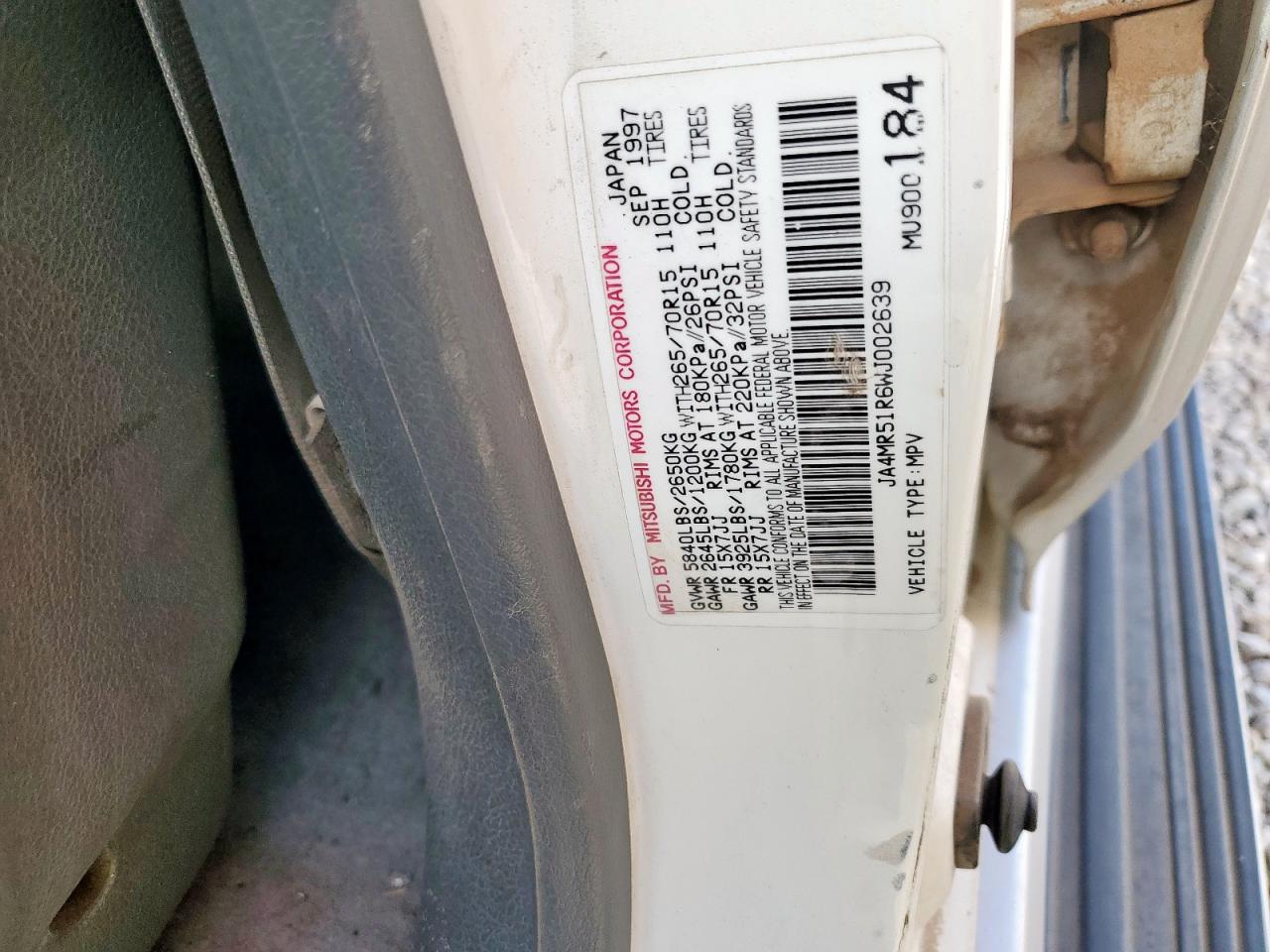 1997 Mits Montero VIN: JA4MR51R6WJ002639 Lot: 82756475