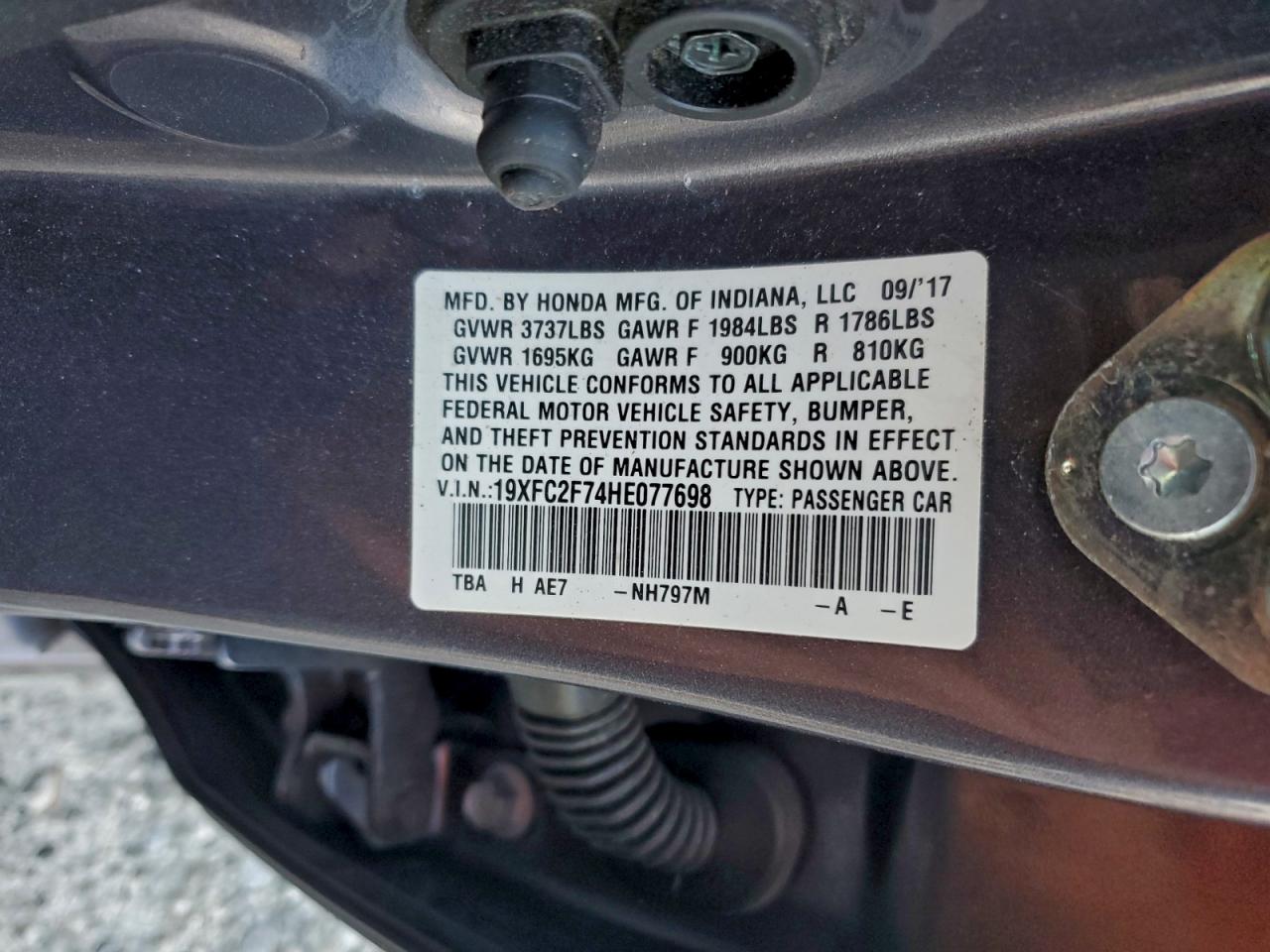 2017 Honda Civic Ex VIN: 19XFC2F74HE077698 Lot: 93781775