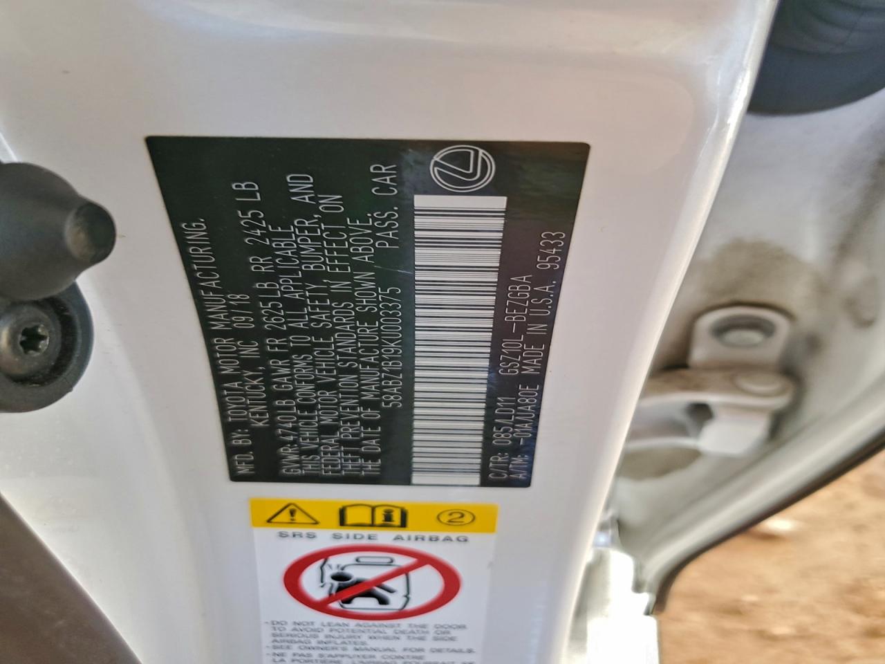 2019 Lexus Es 350 VIN: 58ABZ1B19KU003375 Lot: 94378075