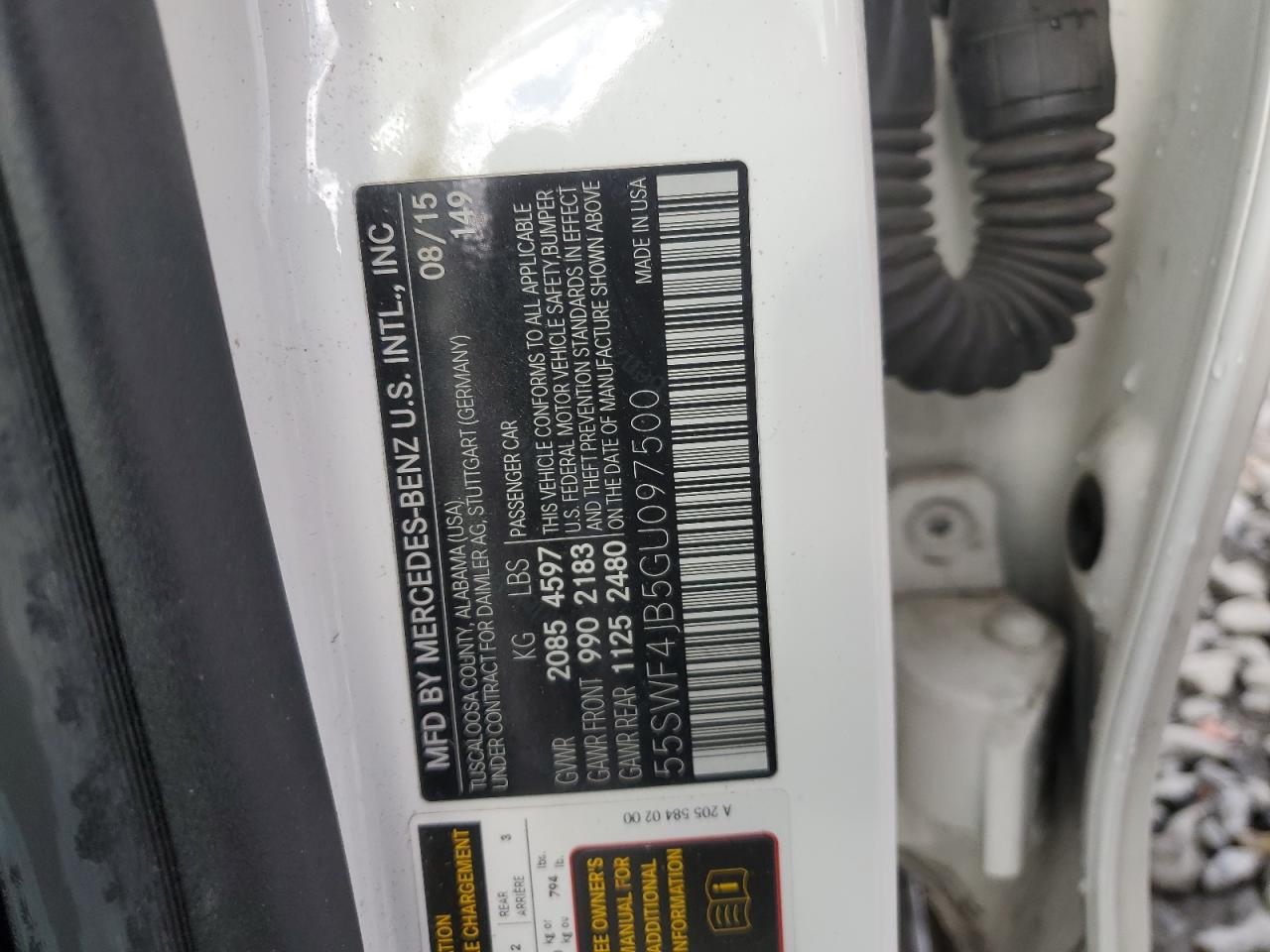 2016 Mercedes-Benz C 300 VIN: 55SWF4JB5GU097500 Lot: 93223065