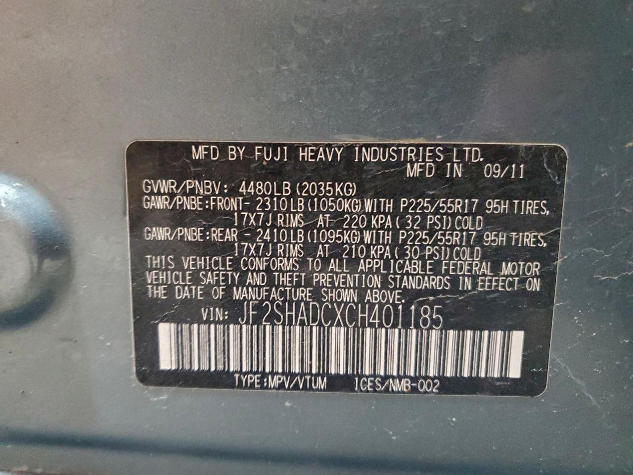 2012 Subaru Forester 2.5X Premium VIN: JF2SHADCXCH401185 Lot: 93759945