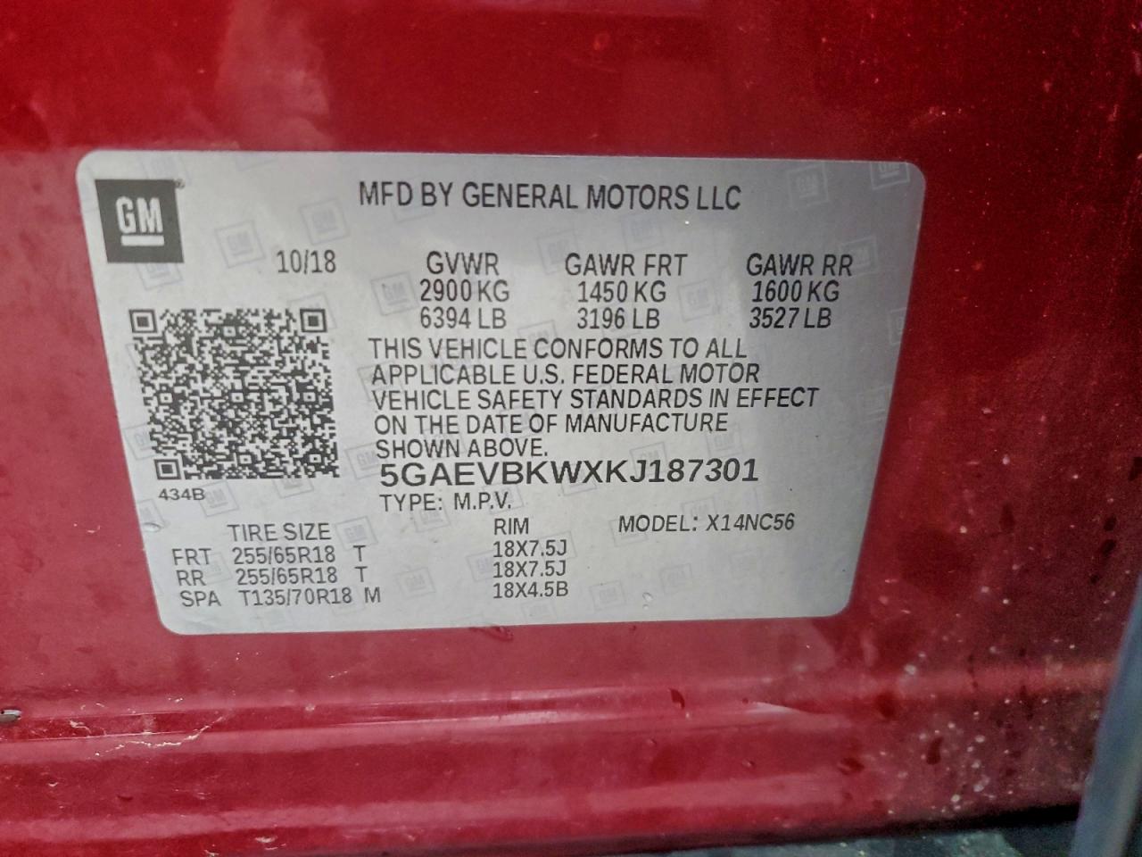 2019 Buick Enclave Premium VIN: 5GAEVBKWXKJ187301 Lot: 94177205