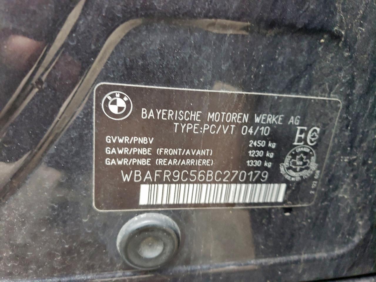 2011 BMW 550 I VIN: WBAFR9C56BC270179 Lot: 94320735