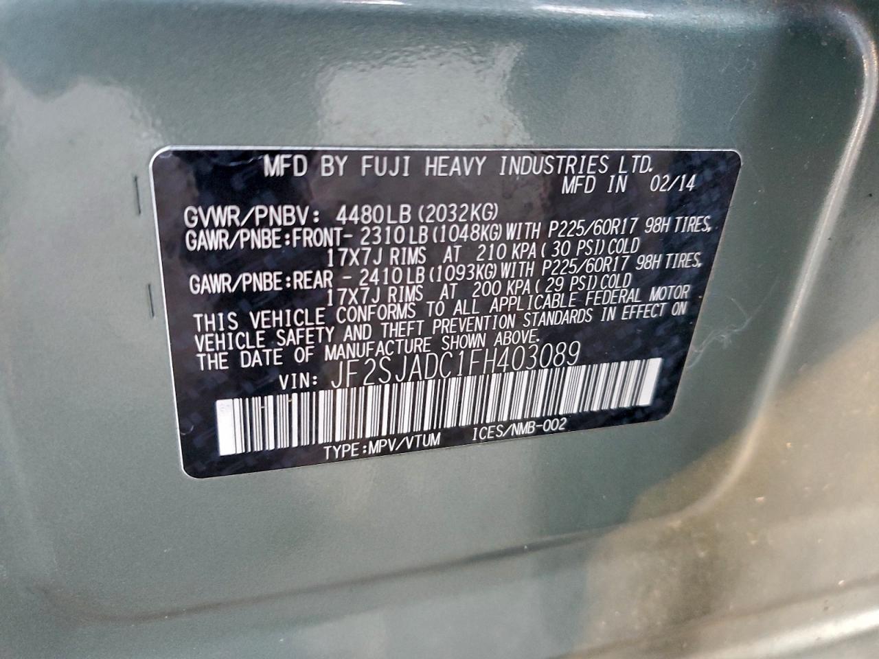 2015 Subaru Forester 2.5I Premium VIN: JF2SJADC1FH403089 Lot: 94113735