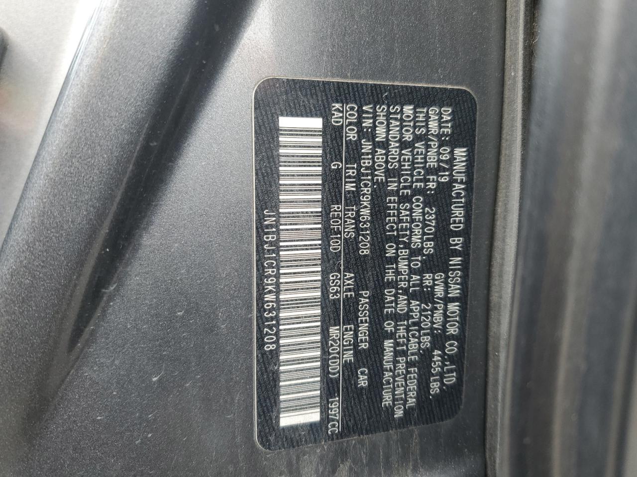 2019 Nissan Rogue Sport S VIN: JN1BJ1CR9KW631208 Lot: 92668455