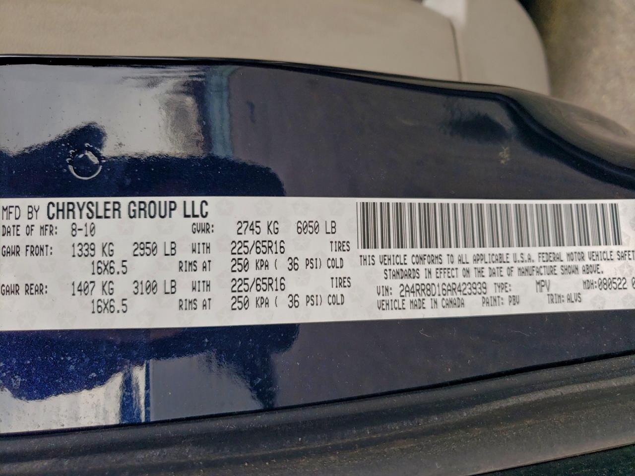 2011 Chrysler Town & Country Touring Plus VIN: 2A4RR8D16AR423939 Lot: 94296485