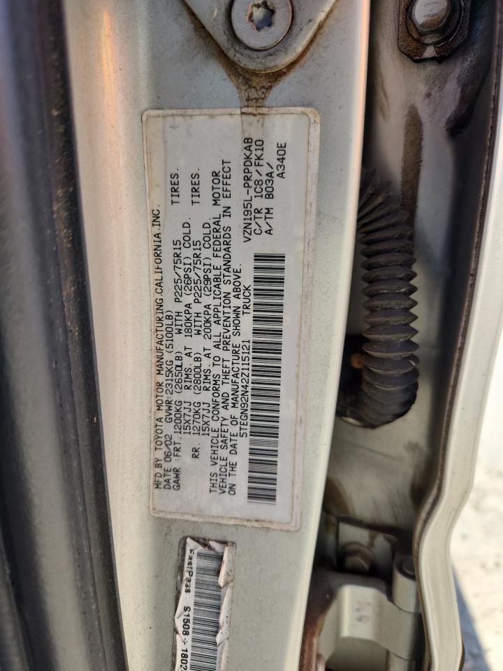 2002 Toyota Tacoma Double Cab Prerunner VIN: 5TEGN92N42Z115121 Lot: 92661445