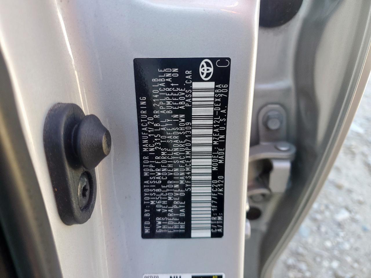 2021 Toyota Corolla Se VIN: 5YFS4MCEXMP071309 Lot: 91212305