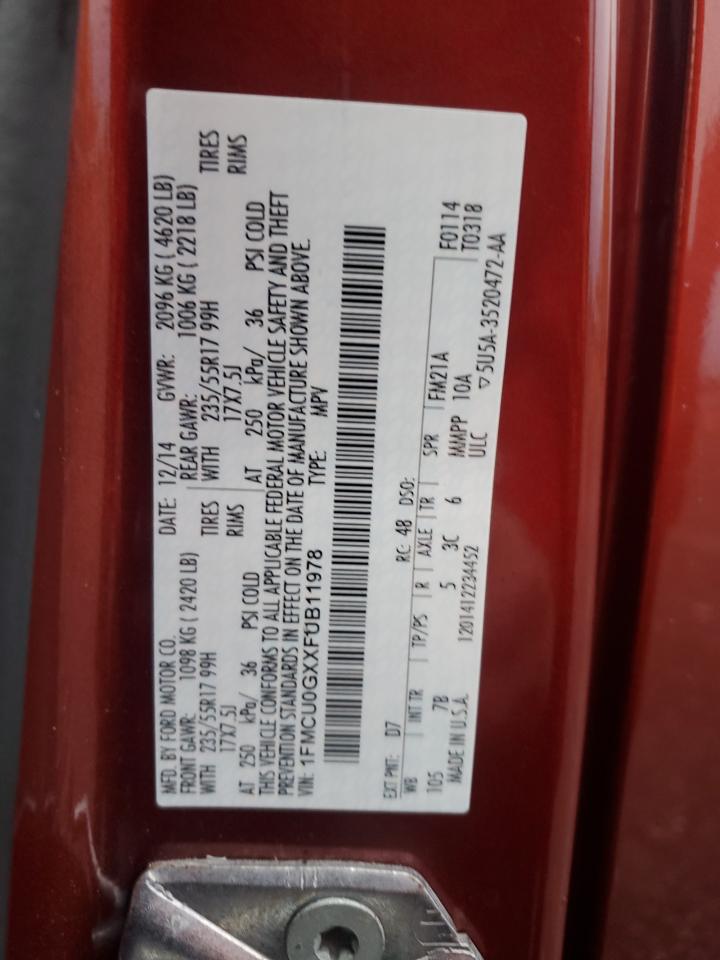 2015 Ford Escape Se VIN: 1FMCU0GXXFUB11978 Lot: 92079415