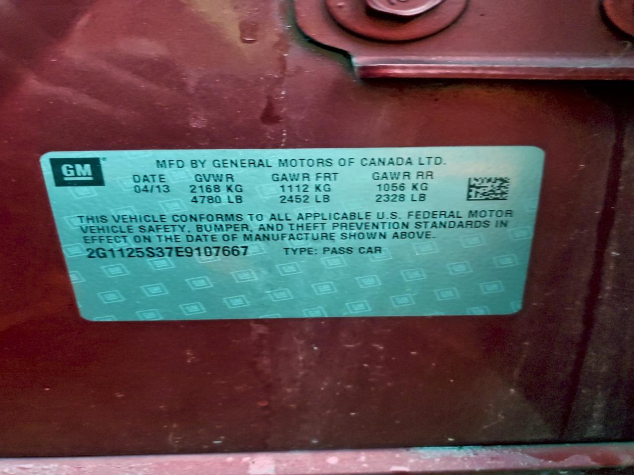 2014 Chevrolet Impala Lt VIN: 2G1125S37E9107667 Lot: 94508645