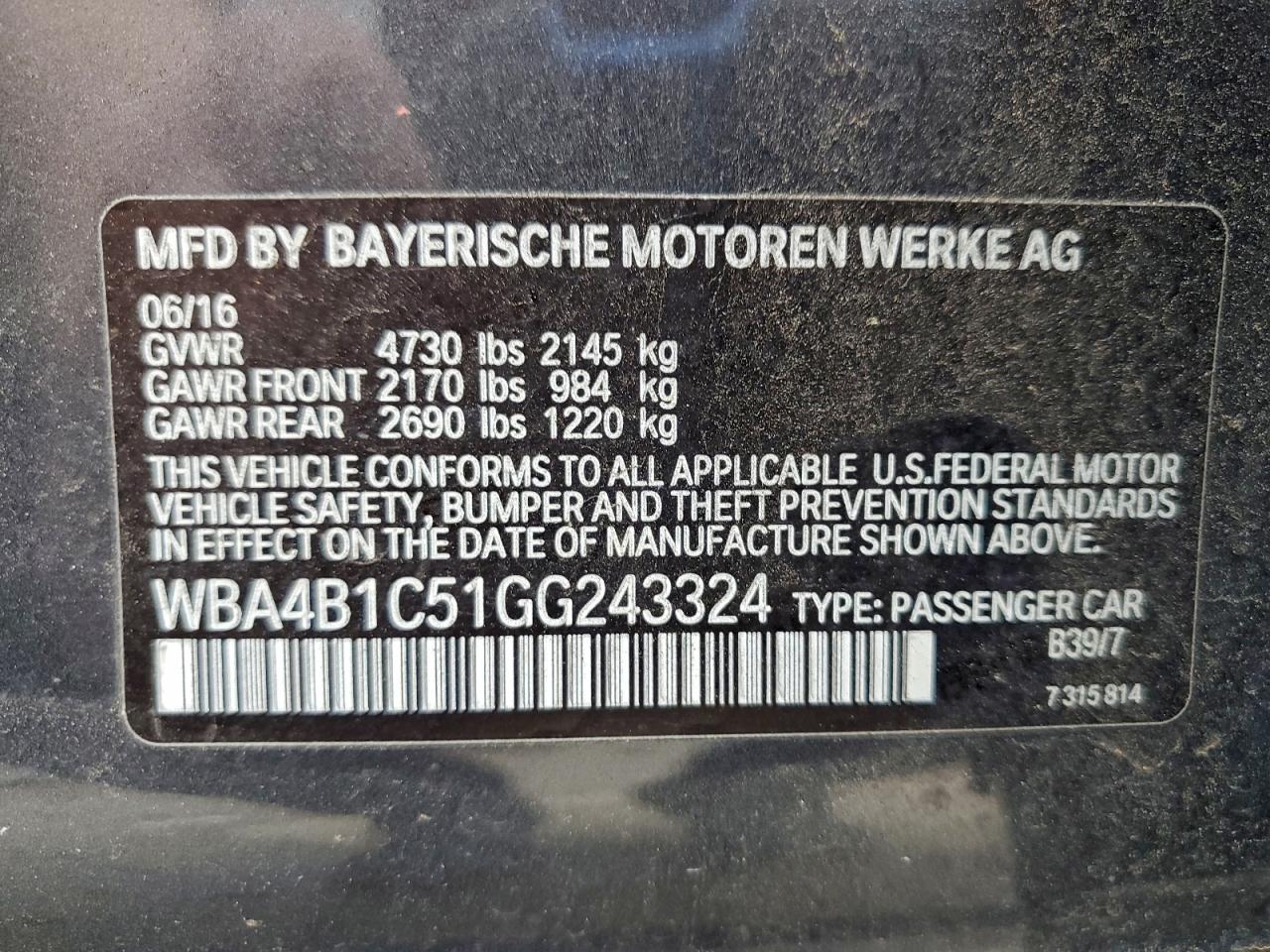 2016 BMW 435 I Gran Coupe VIN: WBA4B1C51GG243324 Lot: 93775305