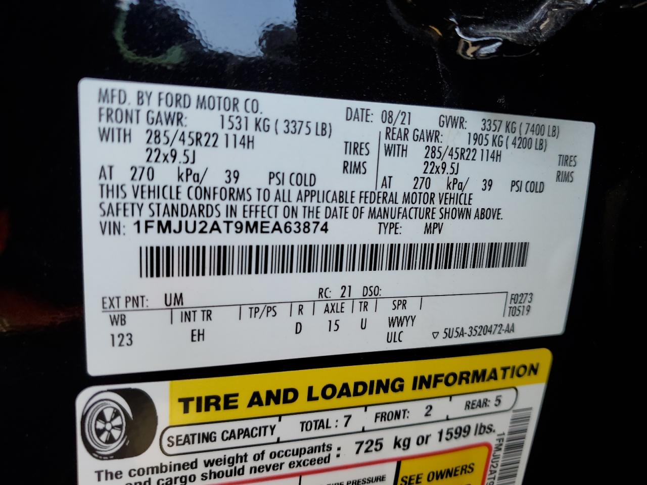 2021 Ford Expedition Limited VIN: 1FMJU2AT9MEA63874 Lot: 93195845