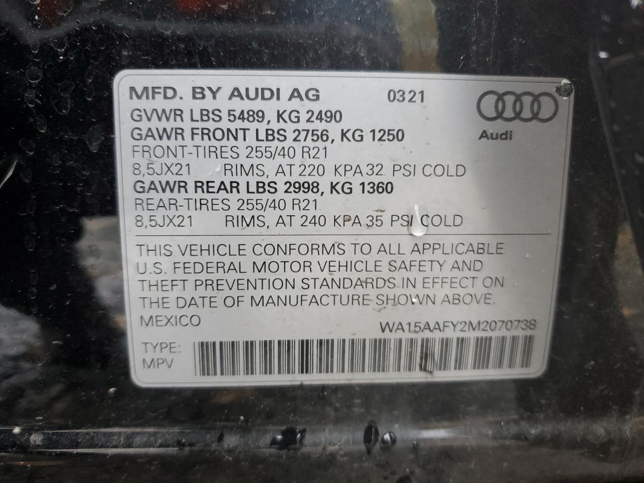 2021 Audi Q5 Sportback Premium Plus VIN: WA15AAFY2M2070738 Lot: 91238195