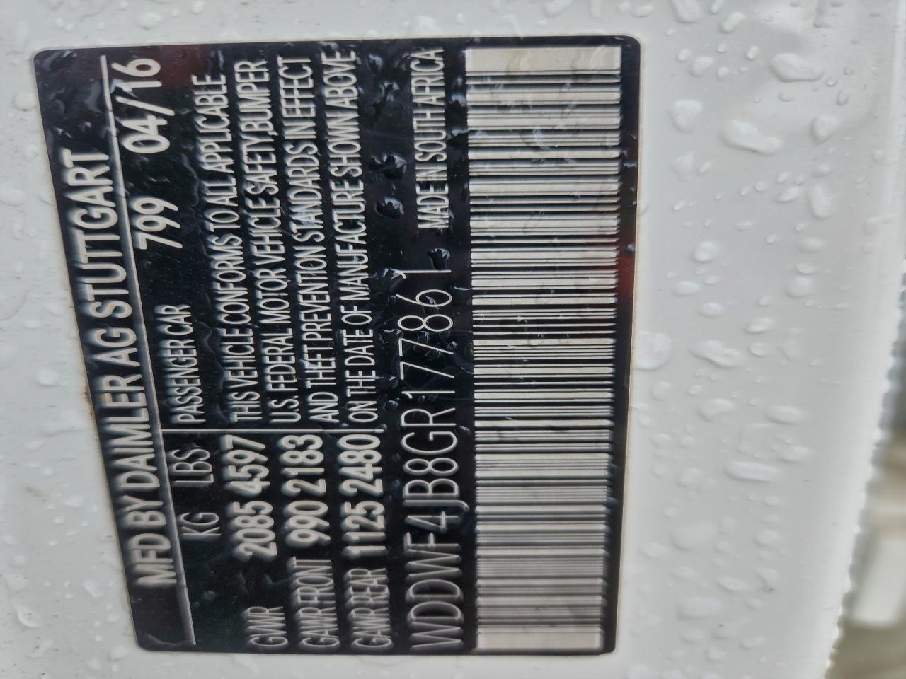 2016 Mercedes-Benz C 300 VIN: WDDWF4JB8GR177861 Lot: 94176105