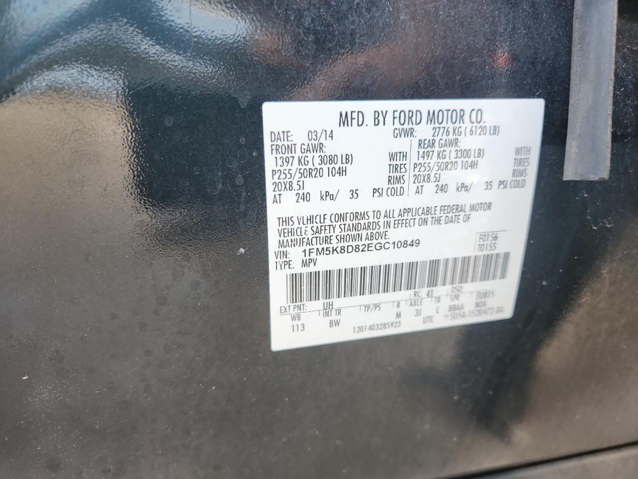 2014 Ford Explorer Xlt VIN: 1FM5K8D82EGC10849 Lot: 93322305