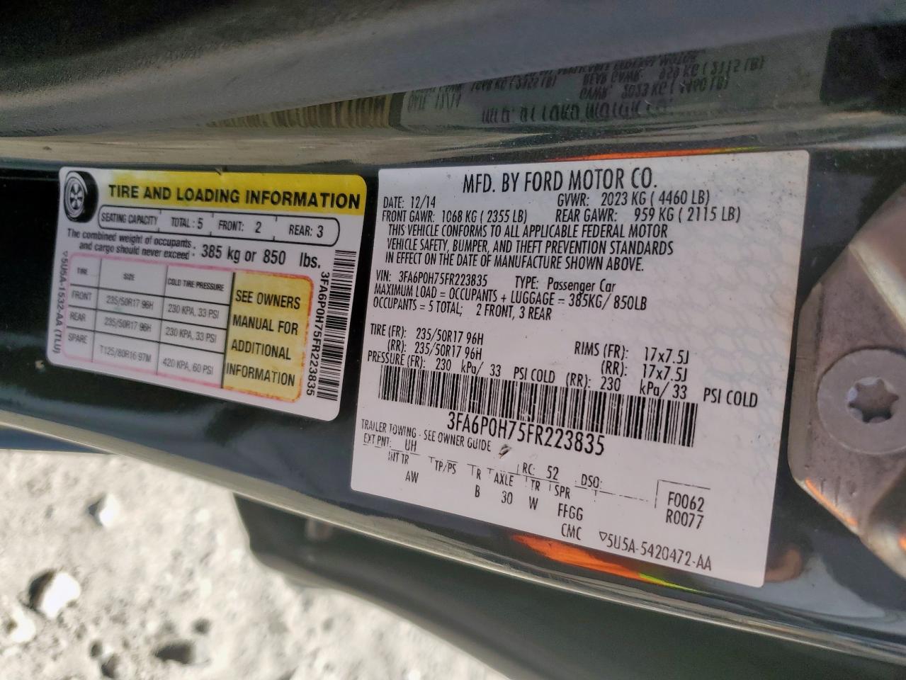 2015 Ford Fusion Se VIN: 3FA6P0H75FR223835 Lot: 91849425