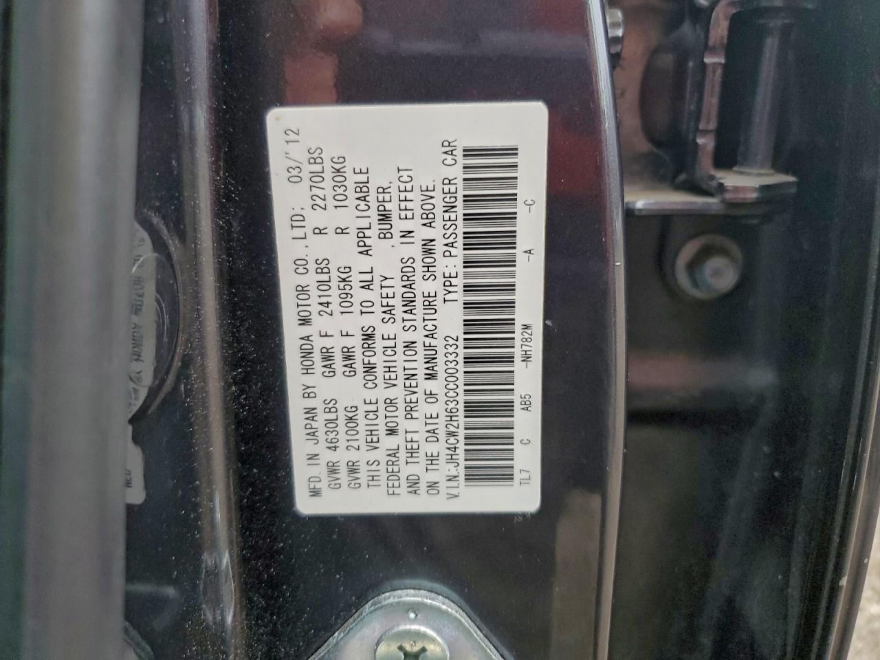 2012 Acura Tsx Tech VIN: JH4CW2H63CC003332 Lot: 90234135