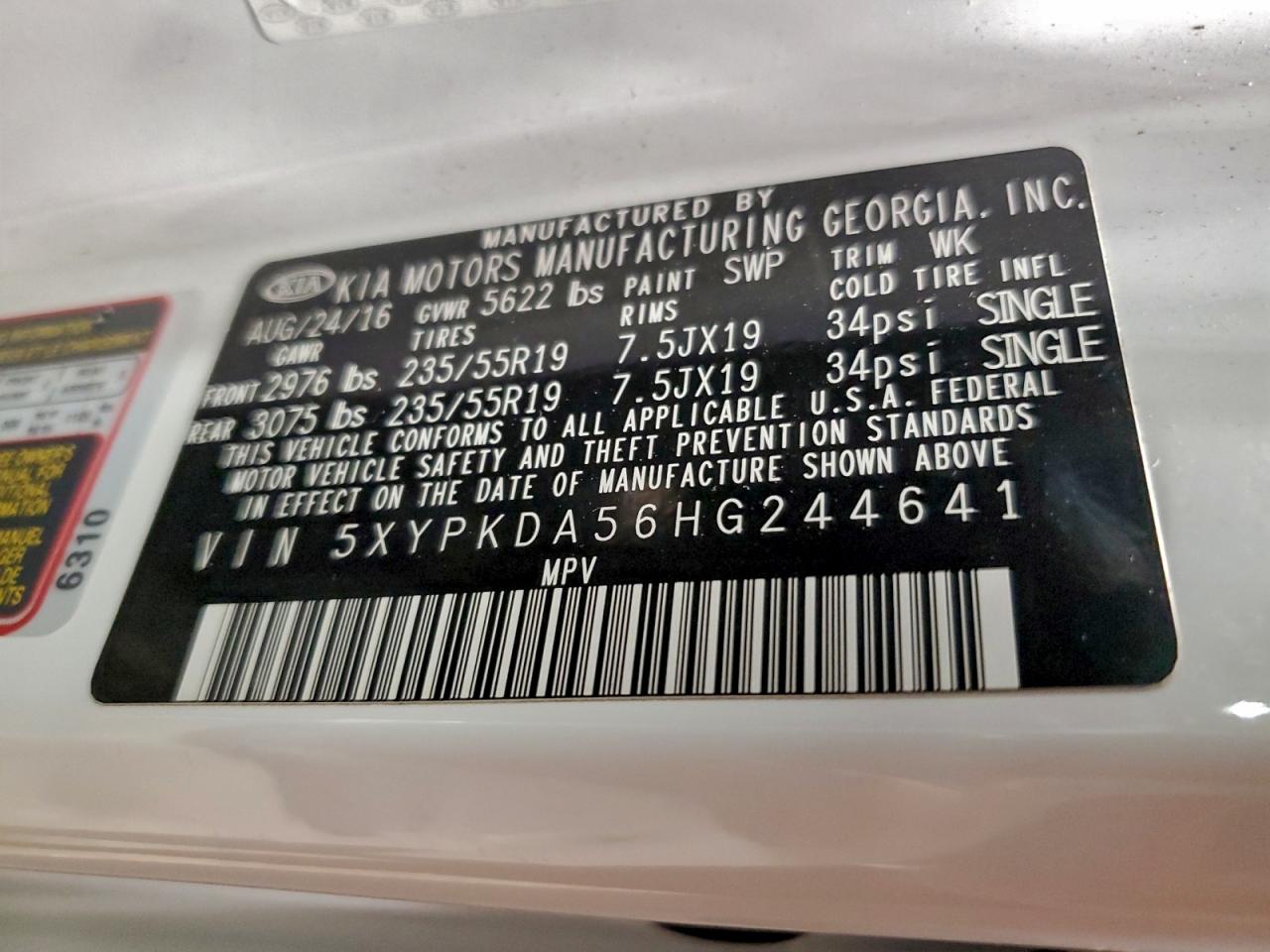 2017 Kia Sorento Sx VIN: 5XYPKDA56HG244641 Lot: 94232625