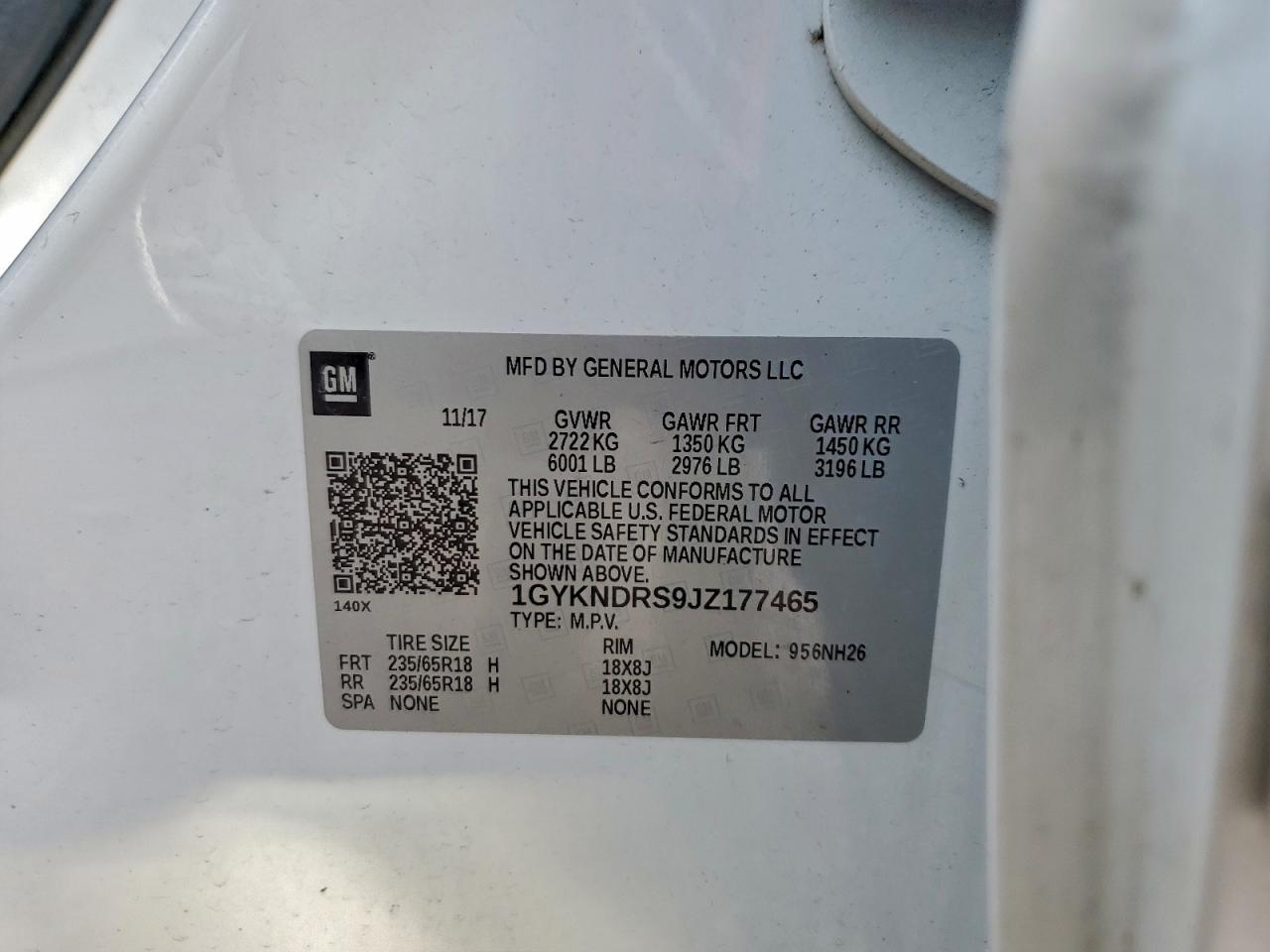 2018 Cadillac Xt5 Luxury VIN: 1GYKNDRS9JZ177465 Lot: 93382175