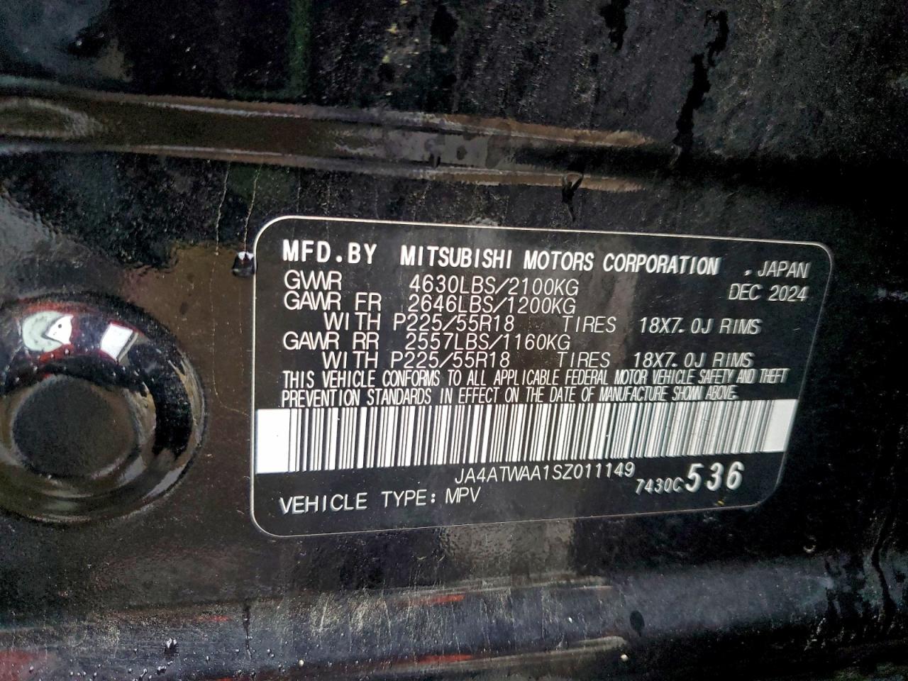 2025 Mitsubishi Eclipse Cross Se VIN: JA4ATWAA1SZ011149 Lot: 94135065