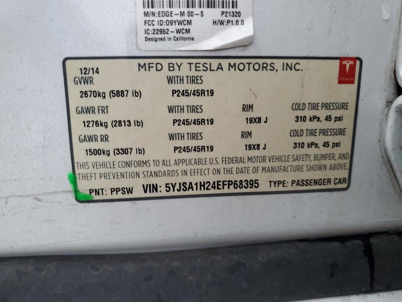 2014 Tesla Model S VIN: 5YJSA1H24EFP68395 Lot: 92138885