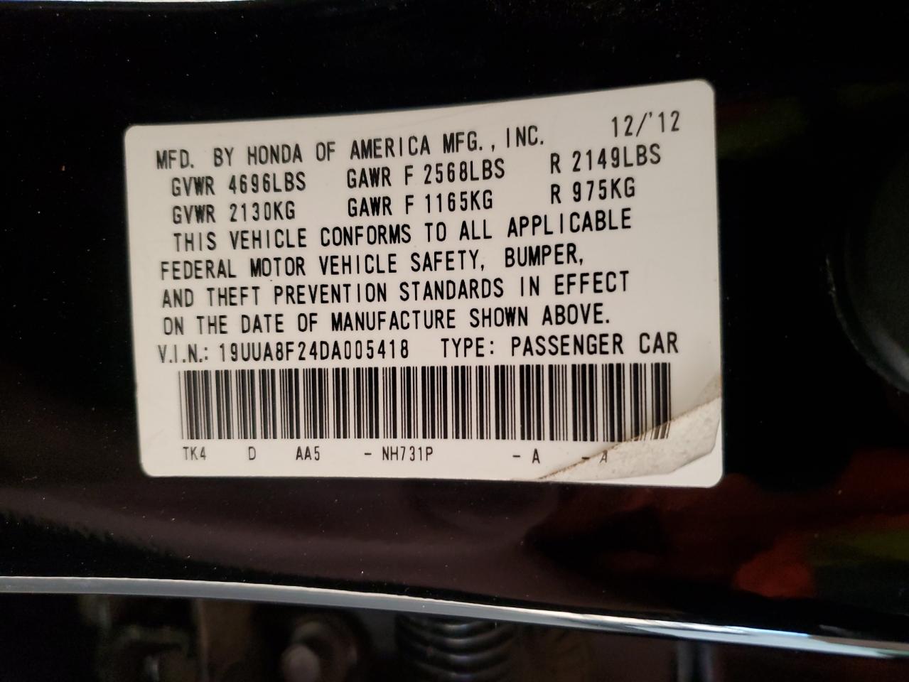 2013 Acura Tl VIN: 19UUA8F24DA005418 Lot: 92465855