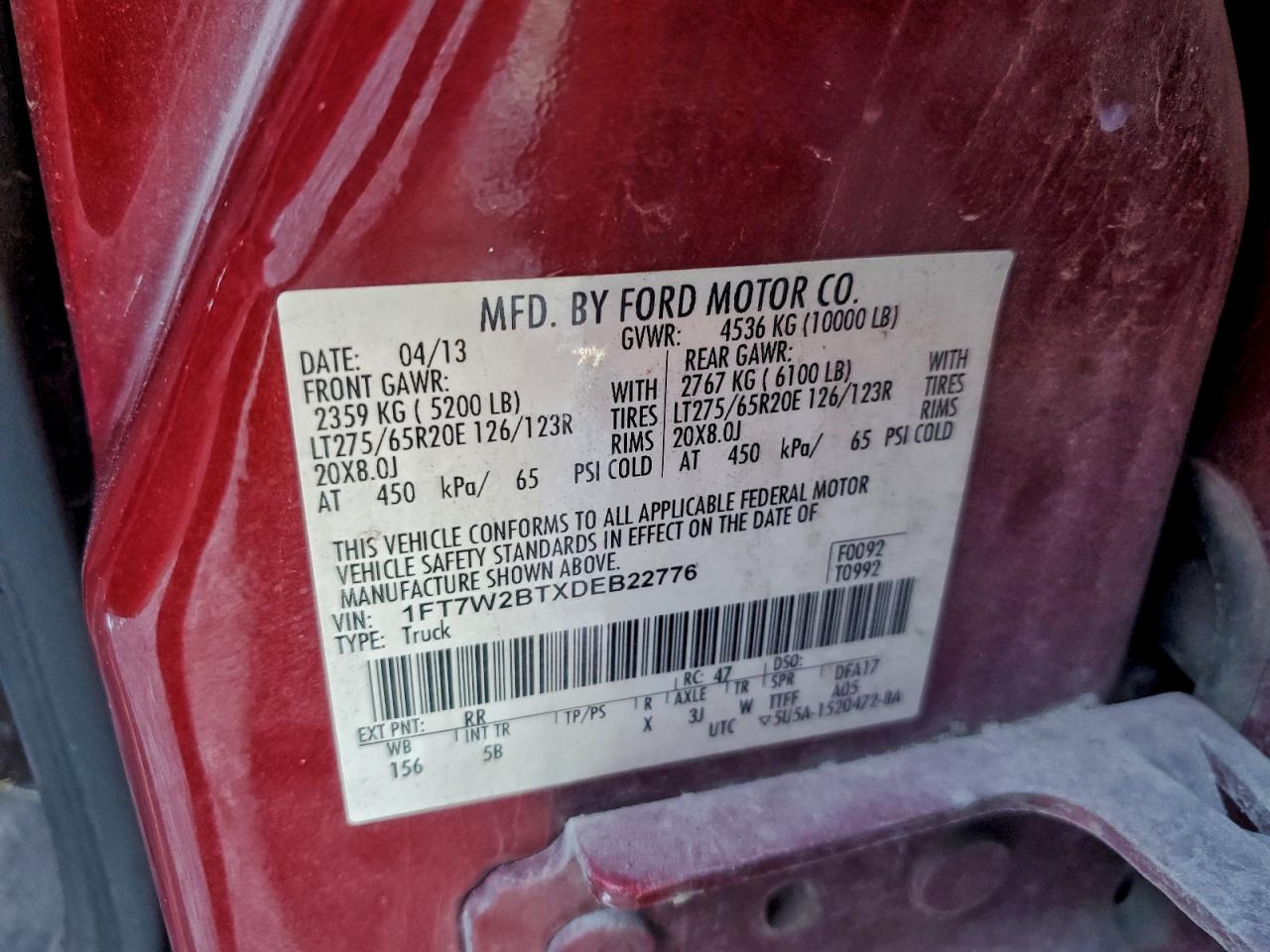 2013 Ford F250 Super Duty VIN: 1FT7W2BTXDEB22776 Lot: 92340975