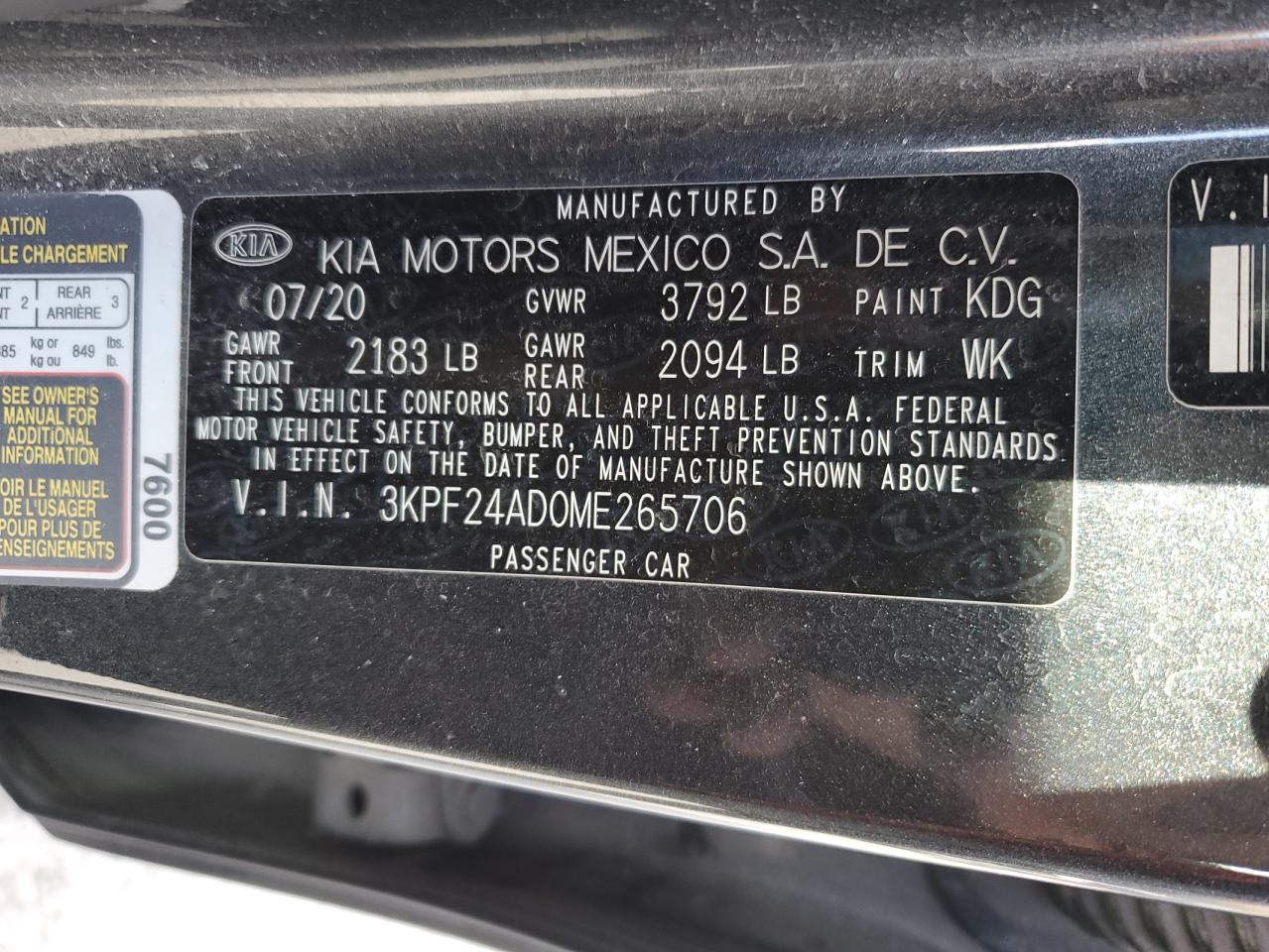 2021 Kia Forte Fe VIN: 3KPF24AD0ME265706 Lot: 91254165