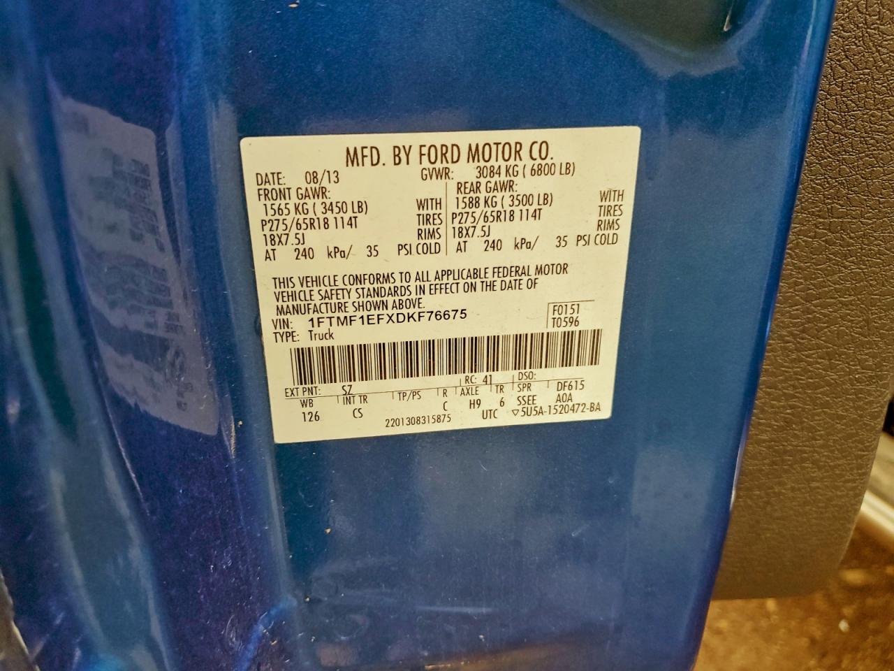 2013 Ford F150 VIN: 1FTMF1EFXDKF76675 Lot: 94626355