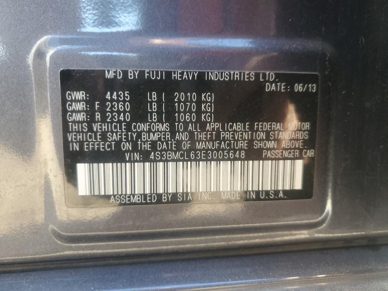 2014 Subaru Legacy 2.5I Limited VIN: 4S3BMCL63E3005648 Lot: 90846885